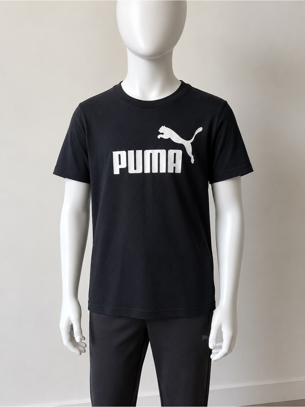 Puma Black Crewneck Tee with White Embroidered Detail